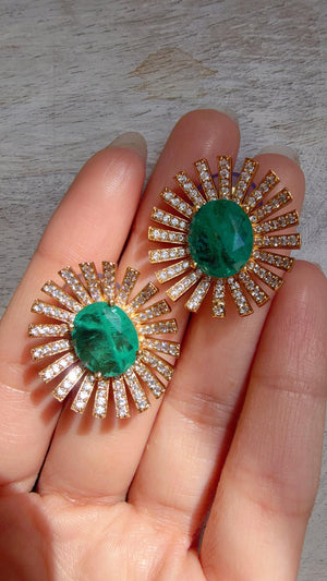Green Moissanite Stone Earrings/Diamond Kundan Studs /Indian Jewelry /Statement Earring - Shanaya