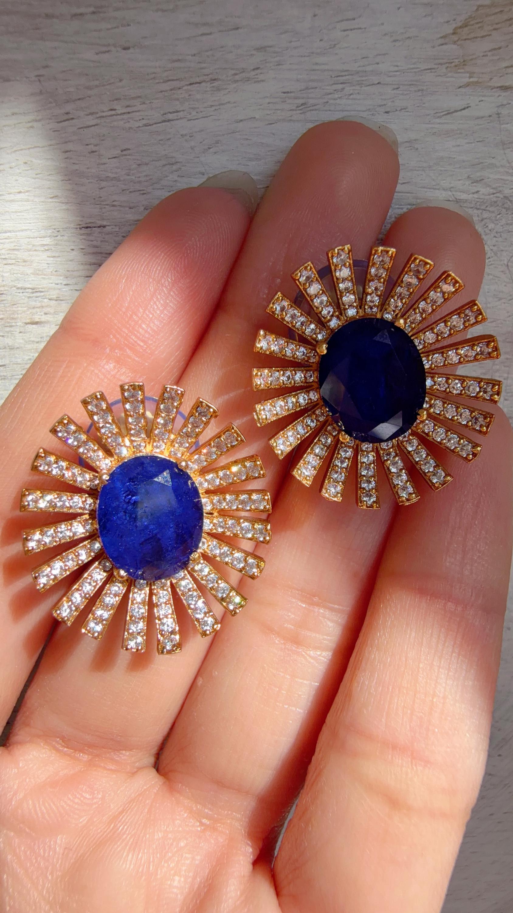 Blue Moissanite Stone Earrings/Diamond Kundan Studs /Indian Jewelry /Statement Earring - Shanaya