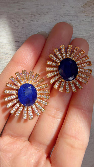 Blue Moissanite Stone Earrings/Diamond Kundan Studs /Indian Jewelry /Statement Earring - Shanaya