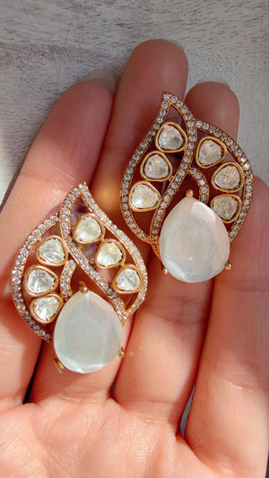 Moissanite Stone Earrings/Diamond Kundan Studs /Indian Jewelry /Statement Earring - Rani