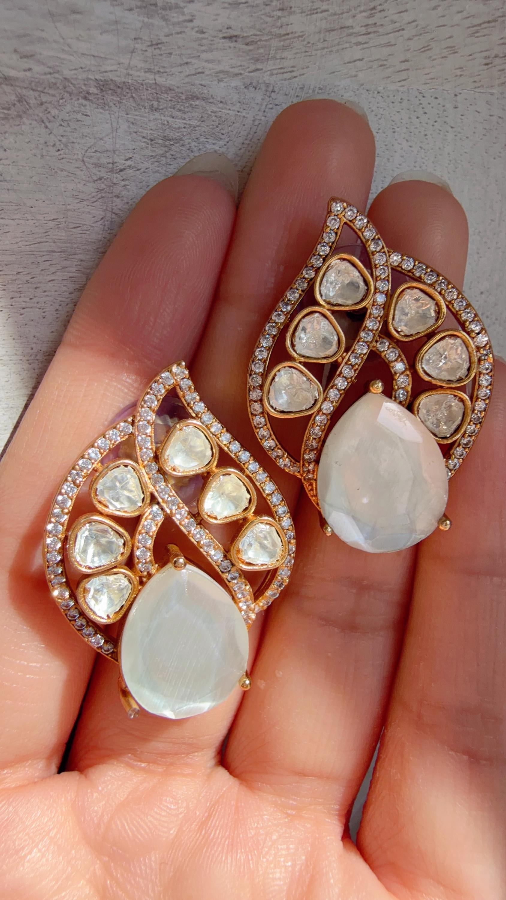 Moissanite Stone Earrings/Diamond Kundan Studs /Indian Jewelry /Statement Earring - Rani