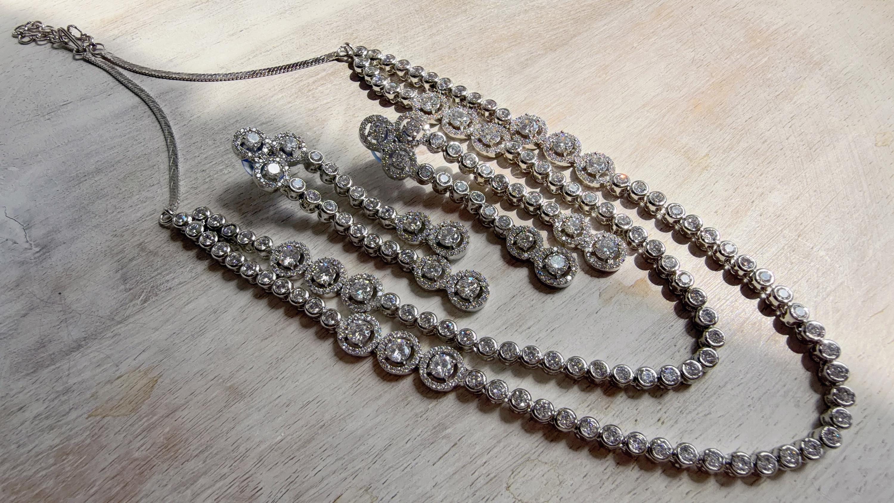 Silver Double Layer Diamond Tennis Necklace | Bridal Choker | Indian Diamond Necklace | CZ Tennis Necklace