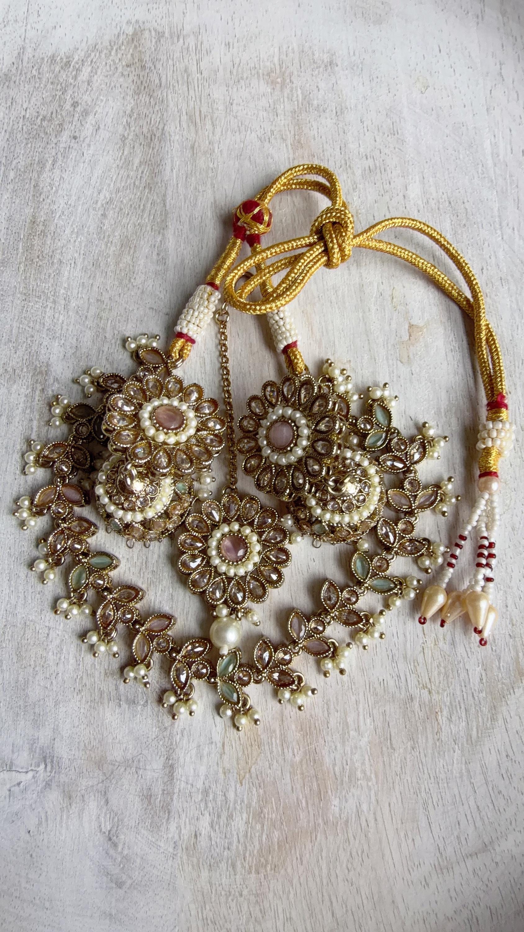 Antique Polki Kundan Mint pink Necklace Set with Earrings and Tikka | Wedding Bridal Necklace | Indian Jewelry | Bridal Jewelry | Alia 