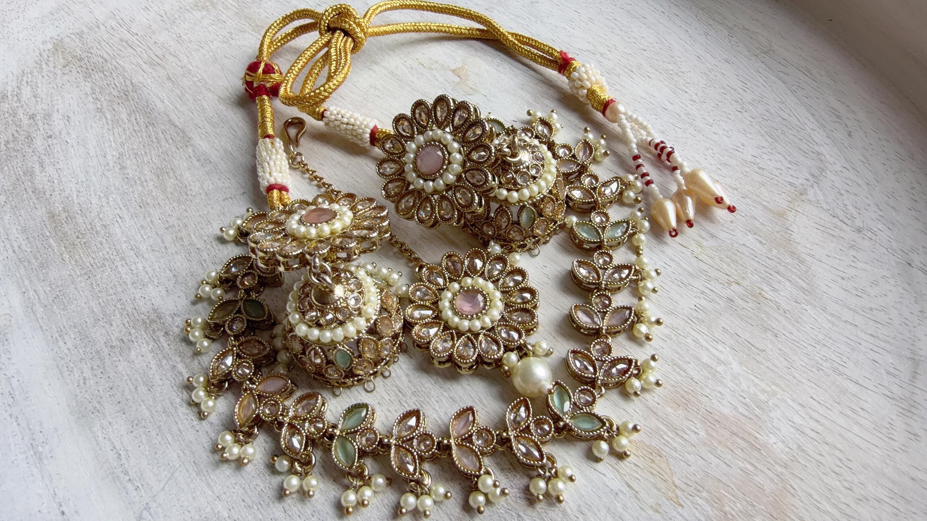 Antique Polki Kundan Mint pink Necklace Set with Earrings and Tikka | Wedding Bridal Necklace | Indian Jewelry | Bridal Jewelry | Alia 