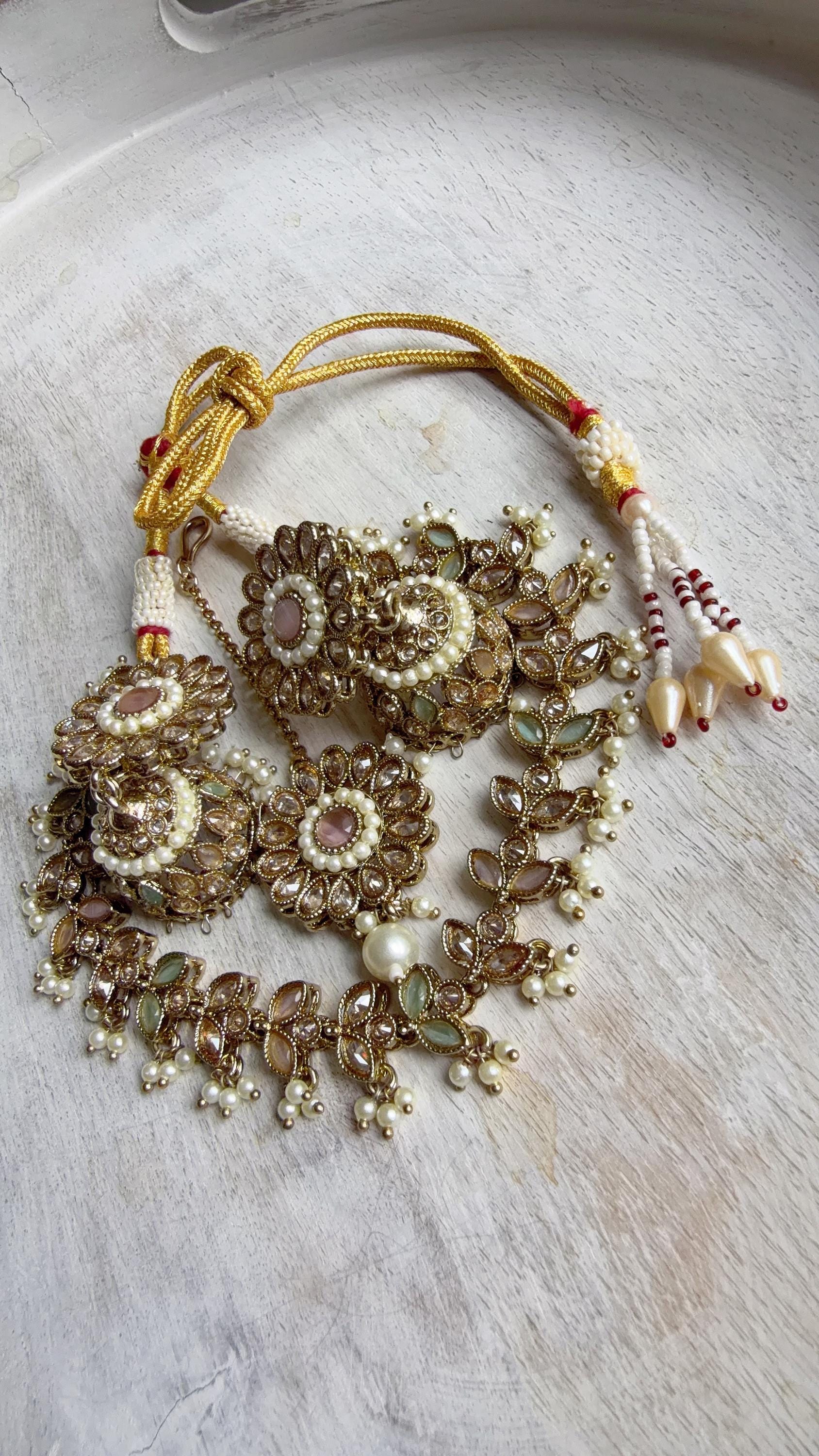 Antique Polki Kundan Mint pink Necklace Set with Earrings and Tikka | Wedding Bridal Necklace | Indian Jewelry | Bridal Jewelry | Alia 
