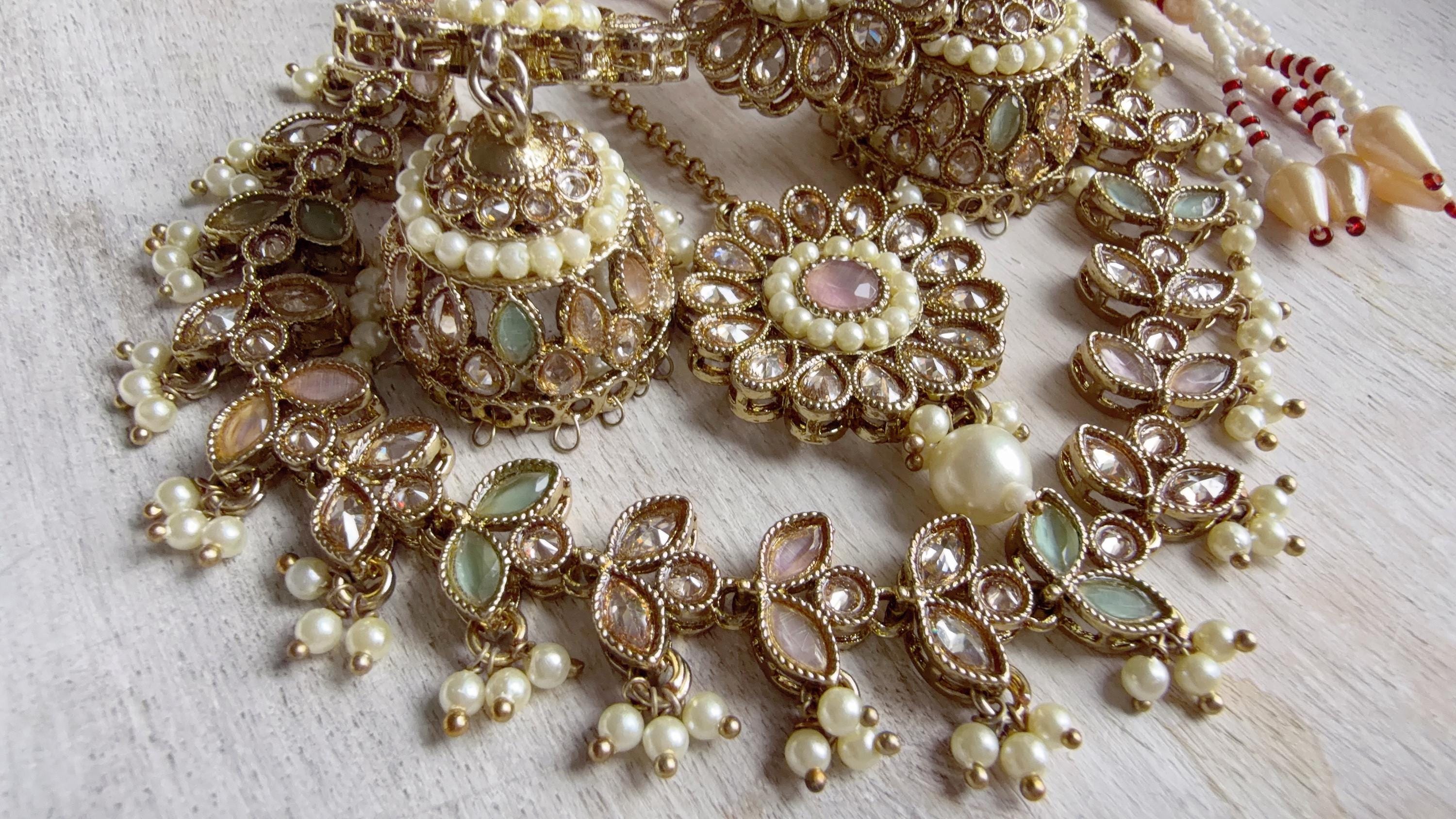 Antique Polki Kundan Mint pink Necklace Set with Earrings and Tikka | Wedding Bridal Necklace | Indian Jewelry | Bridal Jewelry | Alia 