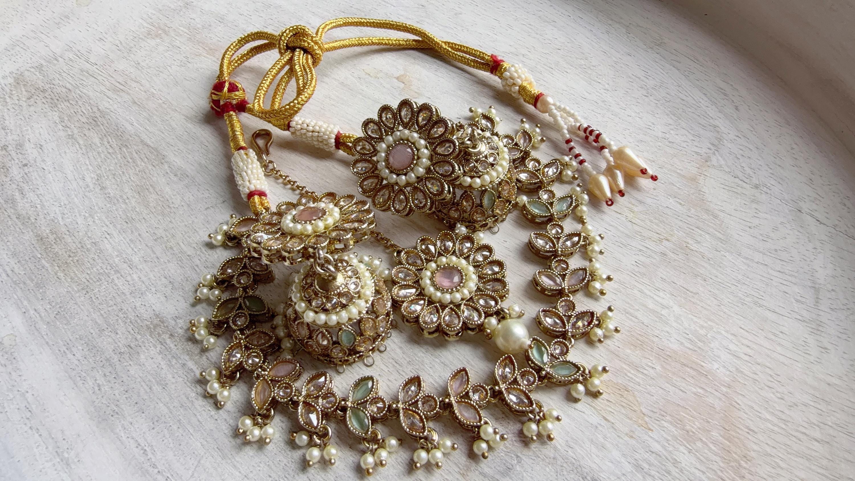 Antique Polki Kundan Mint pink Necklace Set with Earrings and Tikka | Wedding Bridal Necklace | Indian Jewelry | Bridal Jewelry | Alia 