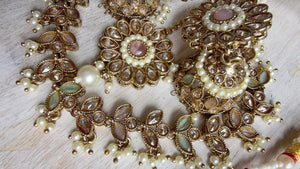 Antique Polki Kundan Mint pink Necklace Set with Earrings and Tikka | Wedding Bridal Necklace | Indian Jewelry | Bridal Jewelry | Alia 