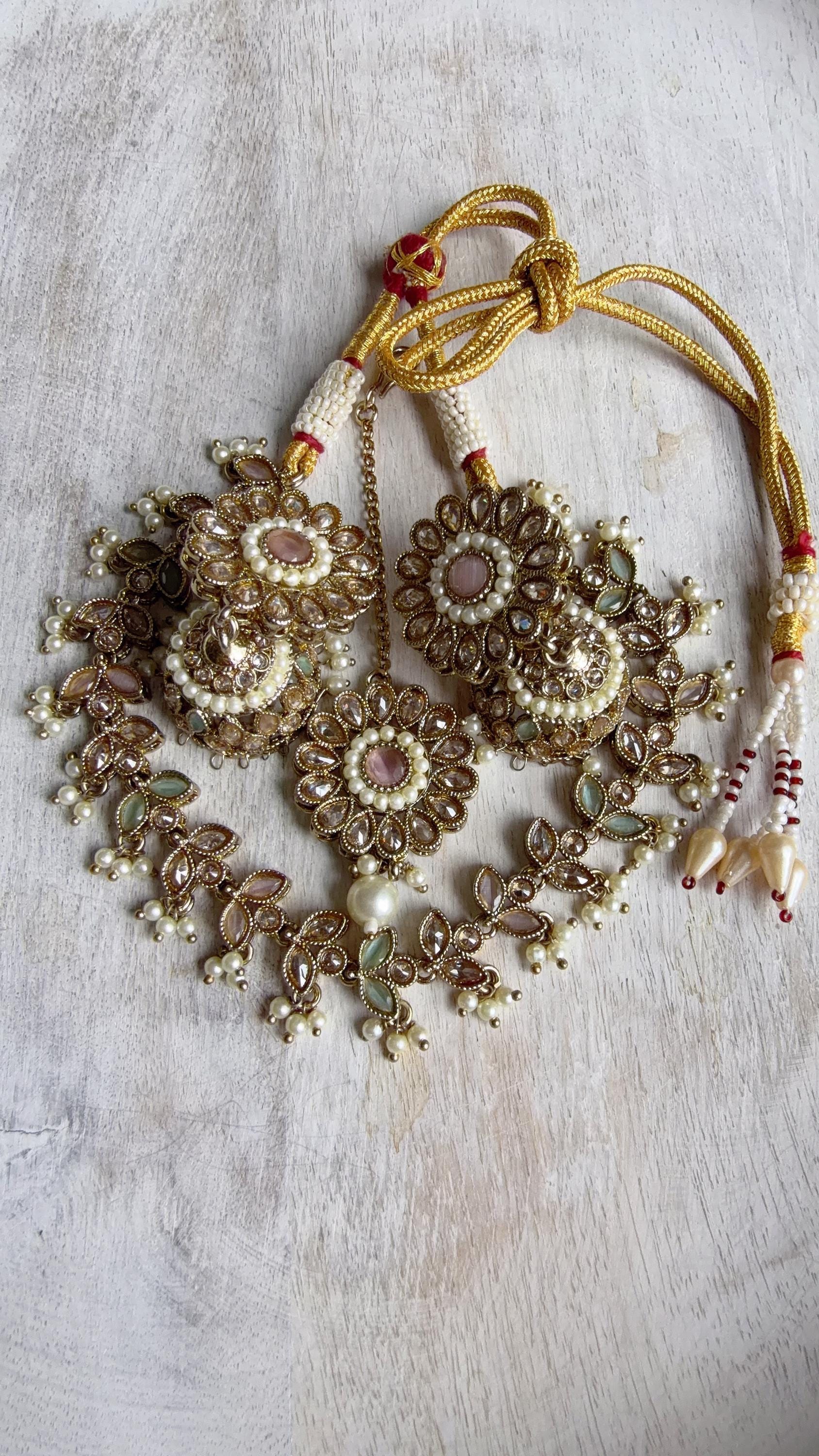 Antique Polki Kundan Mint pink Necklace Set with Earrings and Tikka | Wedding Bridal Necklace | Indian Jewelry | Bridal Jewelry | Alia 