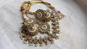 Antique Polki Kundan Mint pink Necklace Set with Earrings and Tikka | Wedding Bridal Necklace | Indian Jewelry | Bridal Jewelry | Alia 