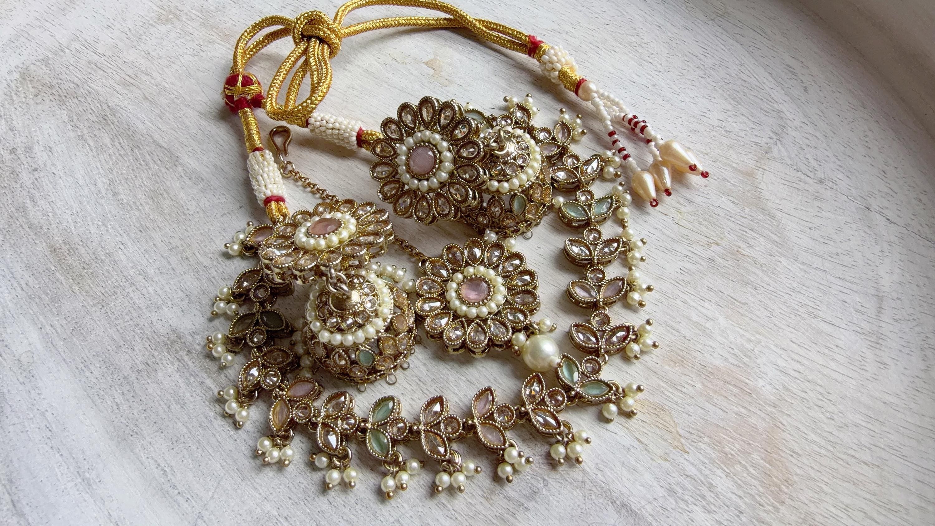 Antique Polki Kundan Mint pink Necklace Set with Earrings and Tikka | Wedding Bridal Necklace | Indian Jewelry | Bridal Jewelry | Alia 