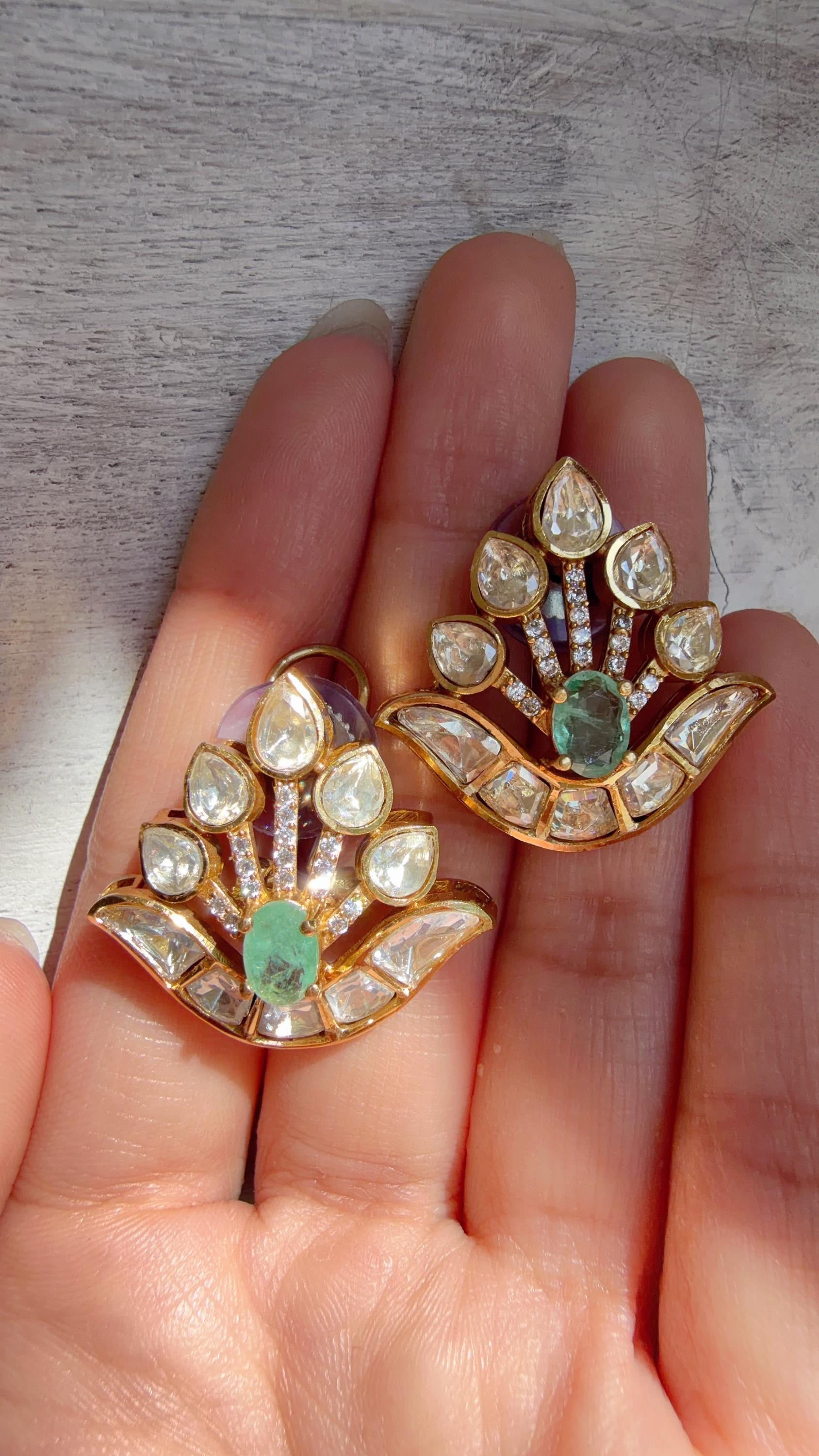 Moissanite Stone Mint Earrings/Diamond Kundan Studs /Indian Jewelry /Statement Earring/Women gifts