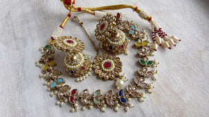 Silver Polki Kundan Multi Necklace Set with Earrings and Tikka | Wedding Bridal Necklace | Indian Jewelry | Bridal Jewelry | Alia 