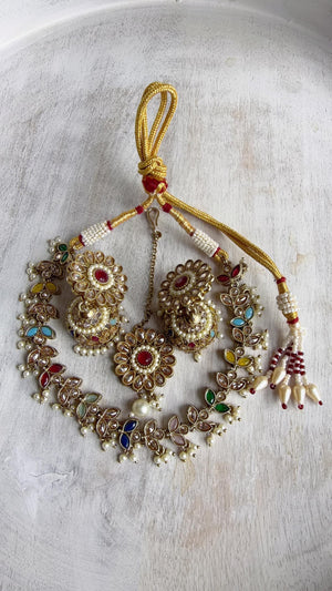 Silver Polki Kundan Multi Necklace Set with Earrings and Tikka | Wedding Bridal Necklace | Indian Jewelry | Bridal Jewelry | Alia 
