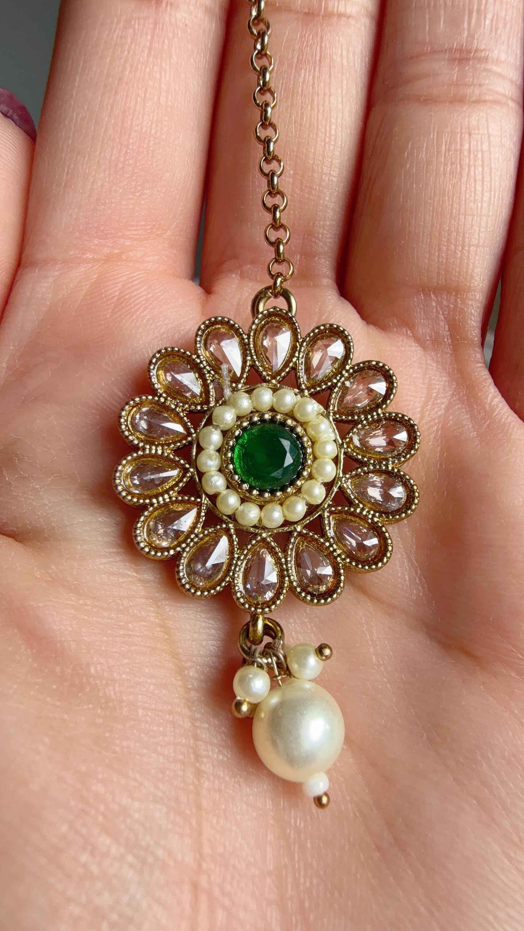 Antique Polki Kundan Green Necklace Set with Earrings and Tikka | Wedding Bridal Necklace | Indian Jewelry | Bridal Jewelry | Alia 