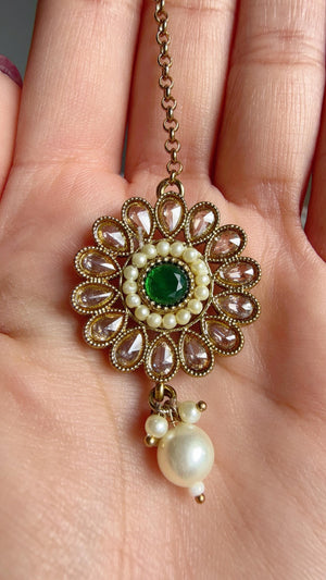 Antique Polki Kundan Green Necklace Set with Earrings and Tikka | Wedding Bridal Necklace | Indian Jewelry | Bridal Jewelry | Alia 
