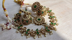 Antique Polki Kundan Green Necklace Set with Earrings and Tikka | Wedding Bridal Necklace | Indian Jewelry | Bridal Jewelry | Alia 