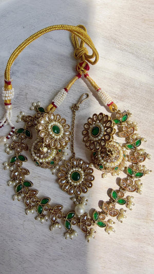 Antique Polki Kundan Green Necklace Set with Earrings and Tikka | Wedding Bridal Necklace | Indian Jewelry | Bridal Jewelry | Alia 