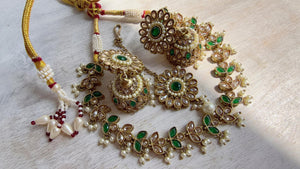 Antique Polki Kundan Green Necklace Set with Earrings and Tikka | Wedding Bridal Necklace | Indian Jewelry | Bridal Jewelry | Alia 