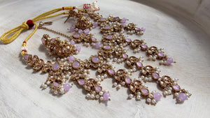 Polki Kundan Choker Necklace Set – Purple Indian Bridal Jewelry, Antique Mehndi Plated Wedding Choker - Nimrit