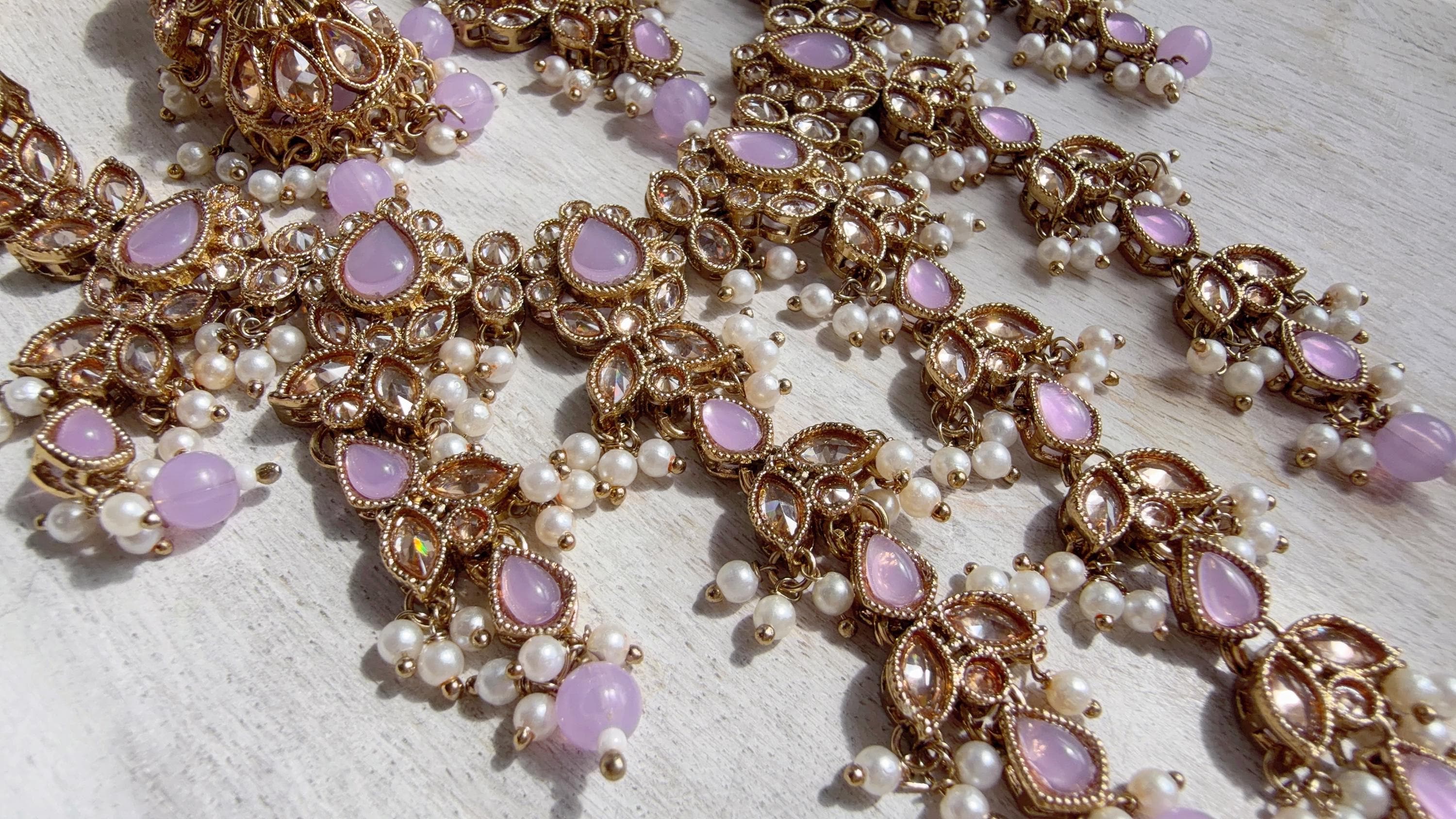 Polki Kundan Choker Necklace Set – Purple Indian Bridal Jewelry, Antique Mehndi Plated Wedding Choker - Nimrit