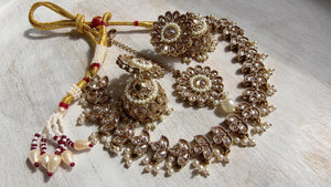 Gold Polki Kundan Necklace Set with Earrings and Tikka | Wedding Bridal Necklace | Indian Jewelry | Bridal Jewelry | Alia 