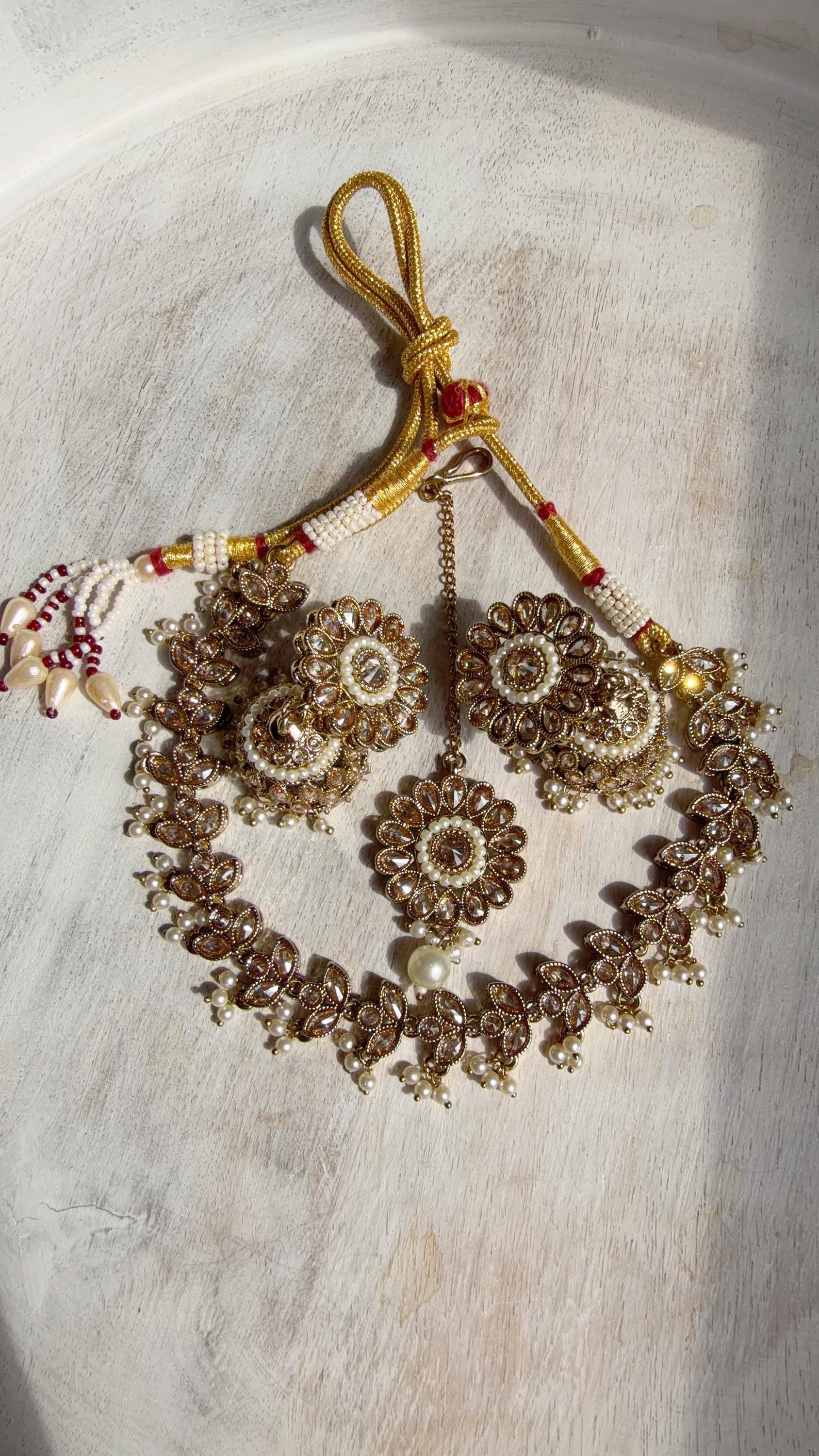 Gold Polki Kundan Necklace Set with Earrings and Tikka | Wedding Bridal Necklace | Indian Jewelry | Bridal Jewelry | Alia 