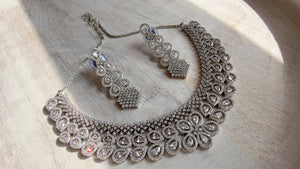 Silver Diamond Necklace | Bridal Necklace Set | Indian Diamond Necklace | CZ Choker