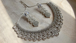 Silver Diamond Necklace | Bridal Necklace Set | Indian Diamond Necklace | CZ Choker