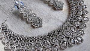 Silver Diamond Necklace | Bridal Necklace Set | Indian Diamond Necklace | CZ Choker