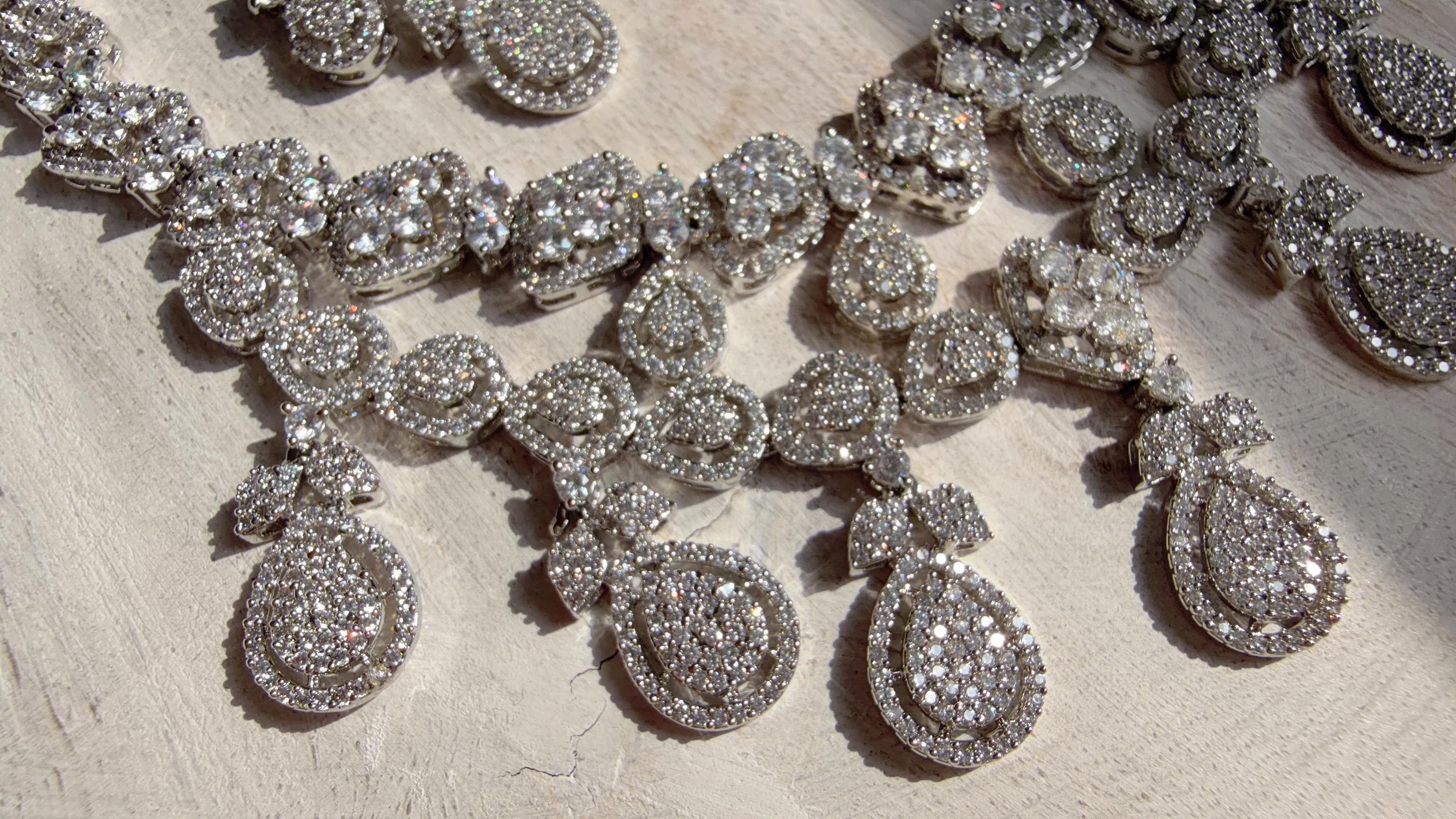 Silver Diamond Necklace | Bridal Necklace Set | Indian Diamond Necklace | CZ Choker