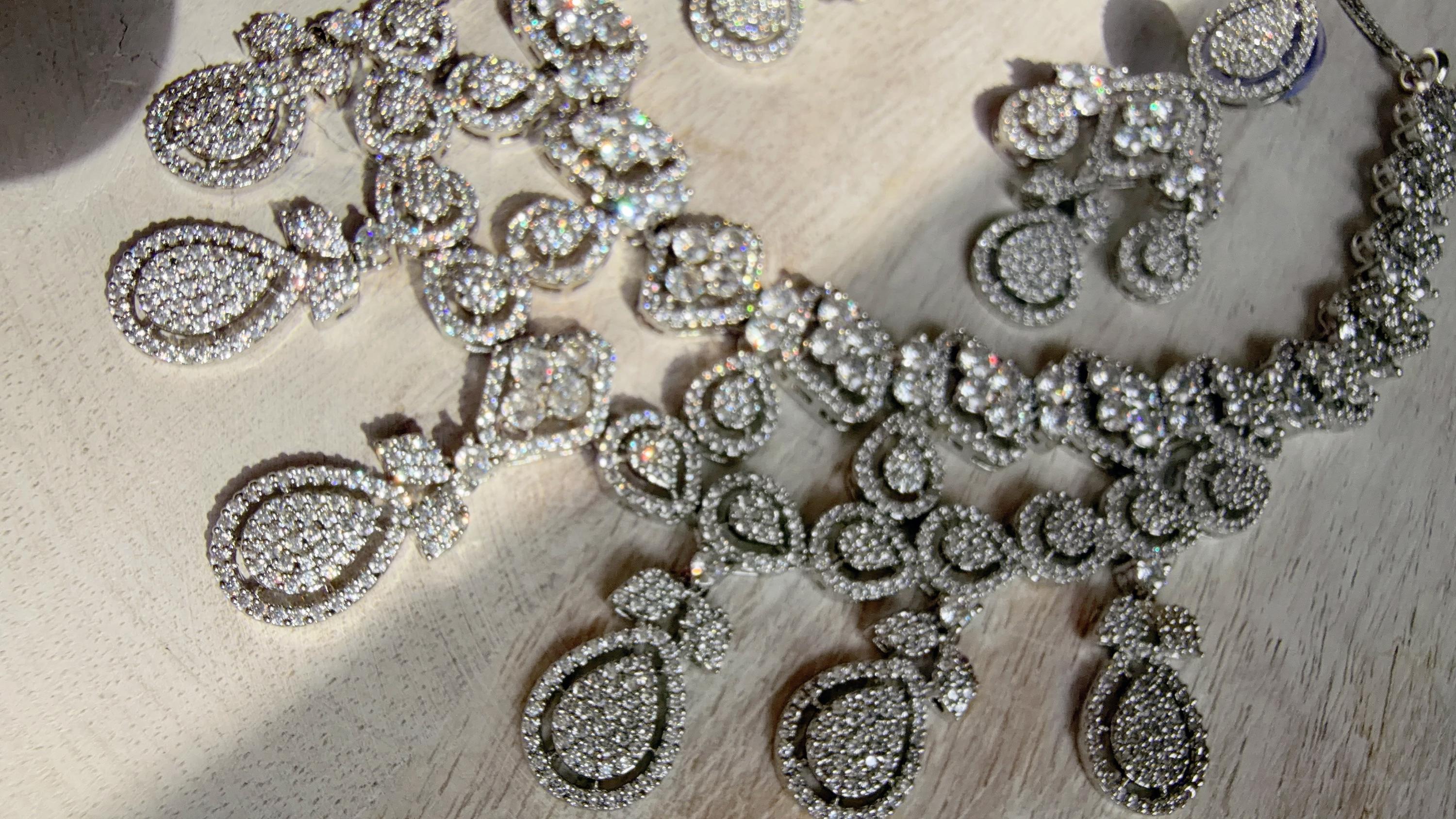 Silver Diamond Necklace | Bridal Necklace Set | Indian Diamond Necklace | CZ Choker
