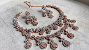 Rose Gold Diamond Necklace | Bridal Necklace Set | Indian Diamond Necklace | CZ Choker