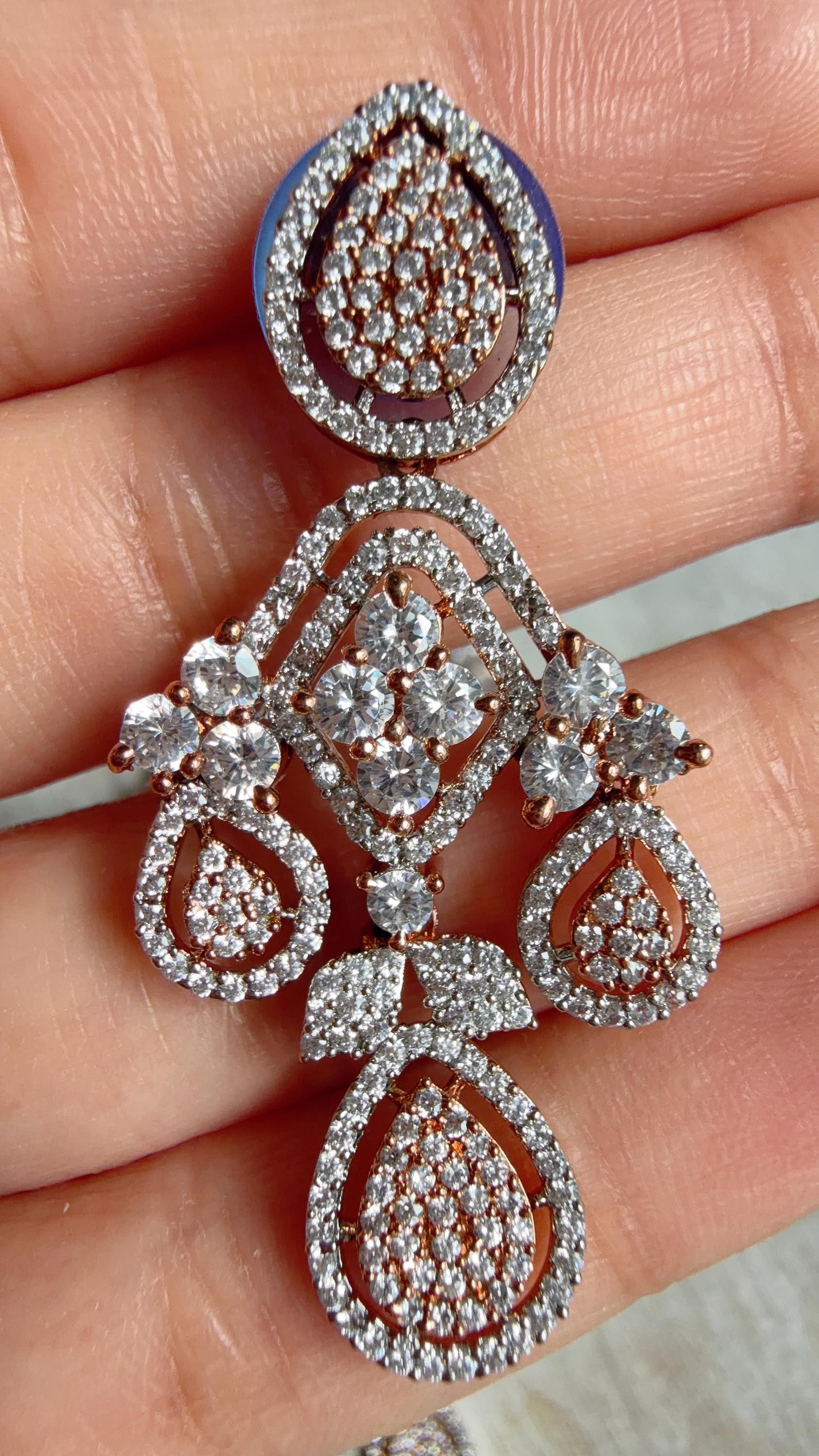 Rose Gold Diamond Necklace | Bridal Necklace Set | Indian Diamond Necklace | CZ Choker