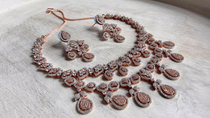 Rose Gold Diamond Necklace | Bridal Necklace Set | Indian Diamond Necklace | CZ Choker