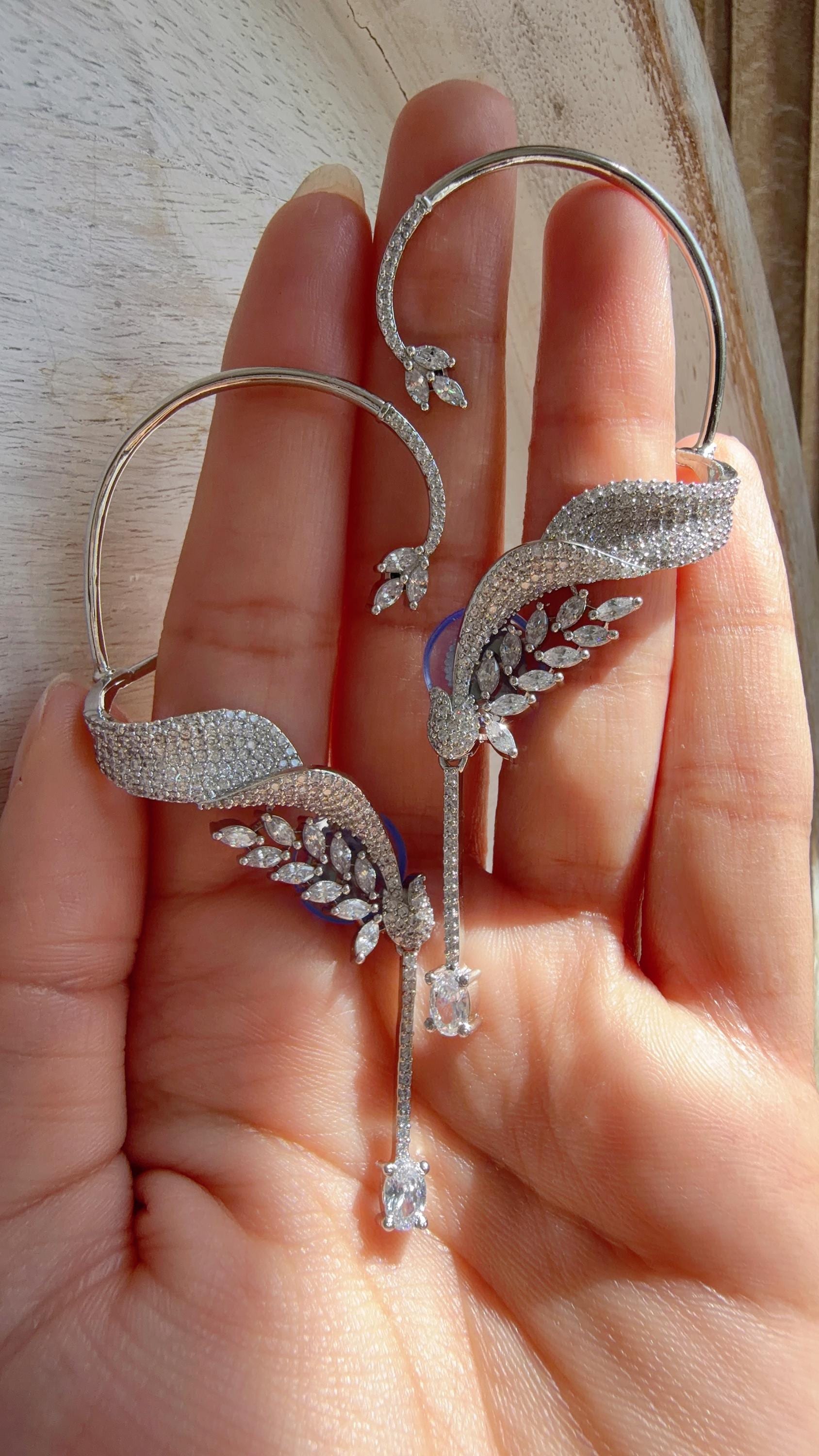 Diamond Earcuff SILVER diamond Jhumkas/ear cuff jhumka / CZ Statement Ear Cuff earrings/Indian wedding jewelry