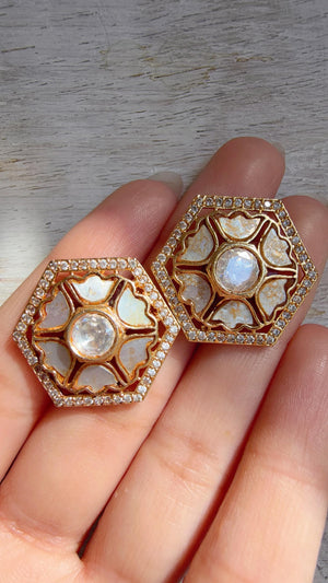 Moissanite Polki Meenakari Kundan Studs /Indian Jewelry /Statement Kundan Earring/Diamond Studs - Seerat