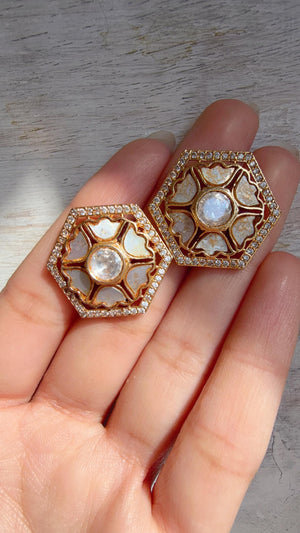 Moissanite Polki Meenakari Kundan Studs /Indian Jewelry /Statement Kundan Earring/Diamond Studs - Seerat
