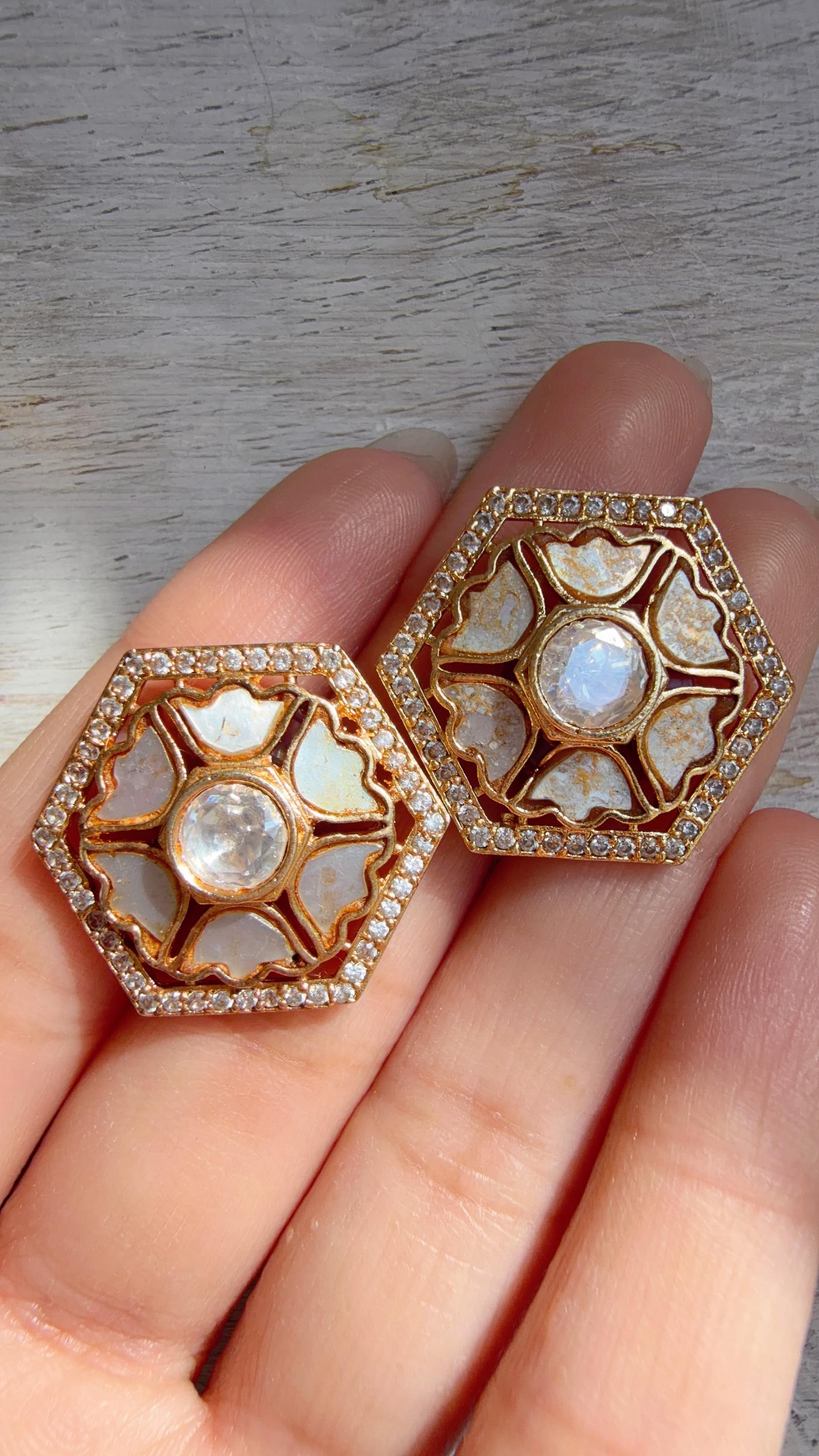 Moissanite Polki Meenakari Kundan Studs /Indian Jewelry /Statement Kundan Earring/Diamond Studs - Seerat