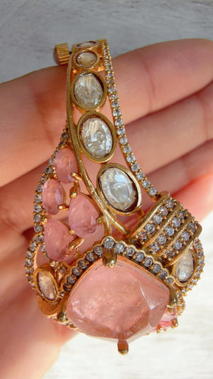 Doublet Stone Kundan openable Bracelet Kada/Moissanite Bridal Polki Bangle/Indian Jewelry - Tina