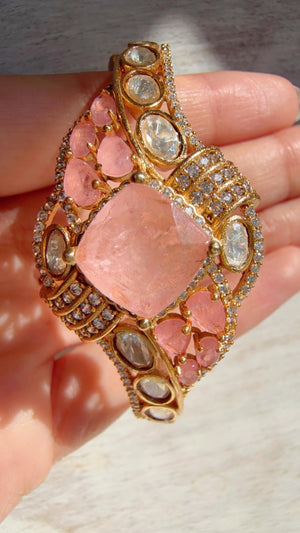 Doublet Stone Kundan openable Bracelet Kada/Moissanite Bridal Polki Bangle/Indian Jewelry - Tina