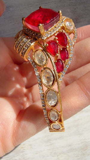 Doublet Stone Kundan openable Bracelet Kada/Moissanite Bridal Polki Bangle/Indian Jewelry - Tina