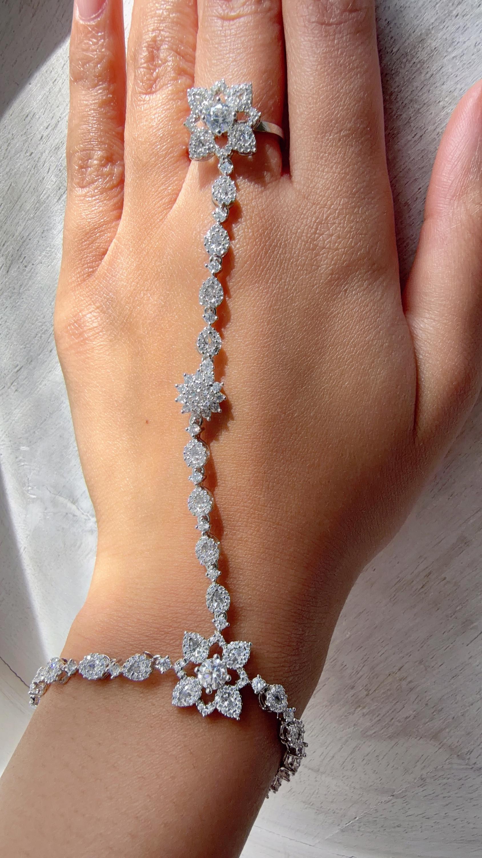Rhodium Floral Haath Phool /Indian Hand Jewelry/Haath phool - Sahiba