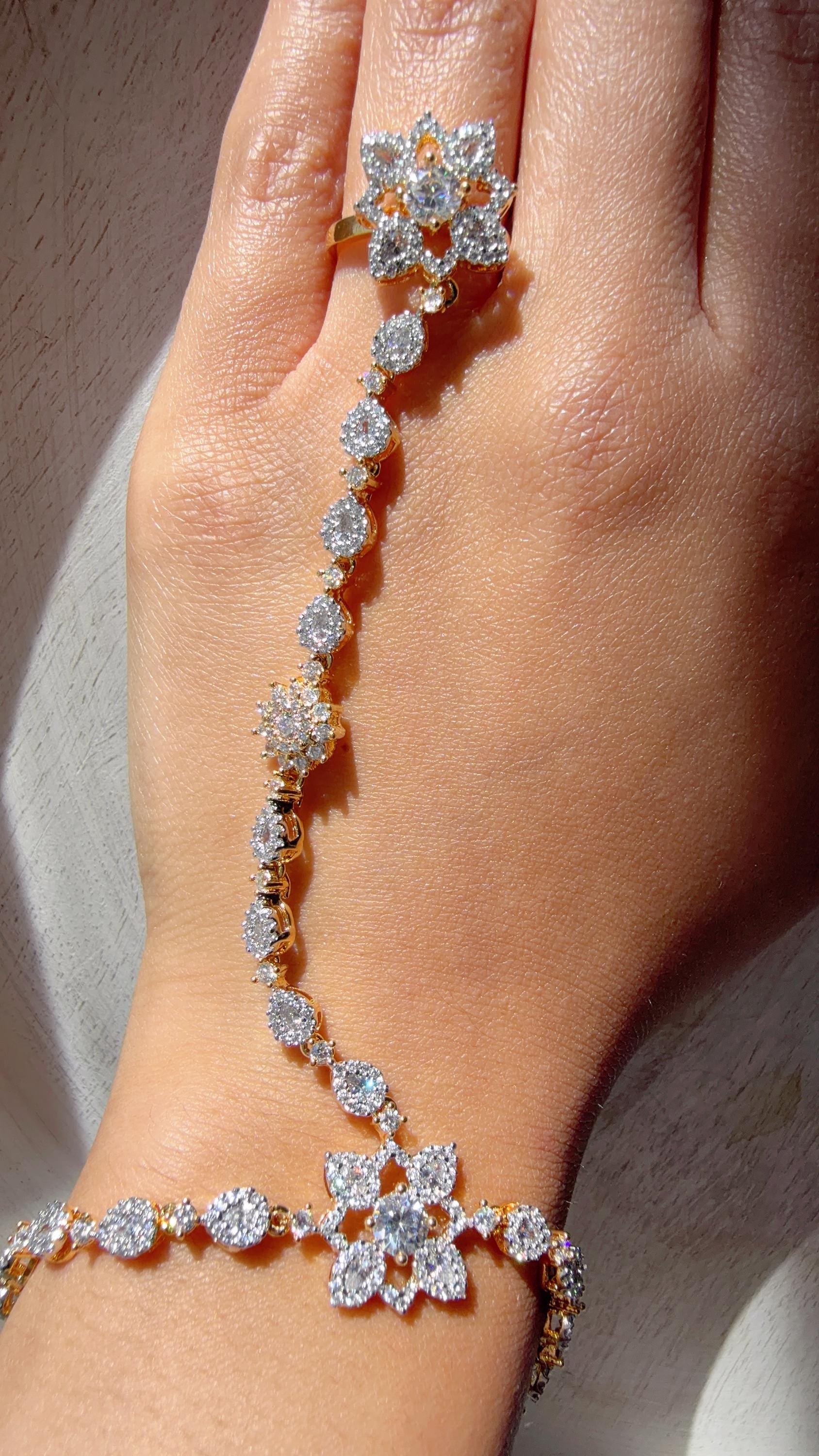 2 Tone Gold Diamond Floral Haath Phool /Indian Hand Jewelry/Haath phool - Sahiba