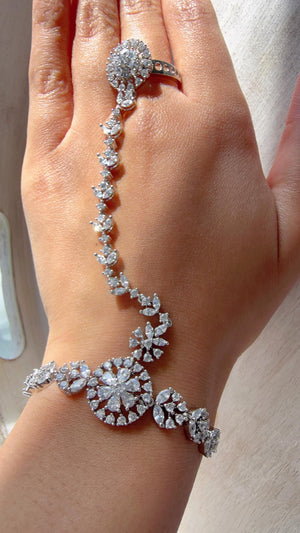 Rhodium Circular Haath Phool /Indian Hand Jewelry/Haath phool - Sahiba