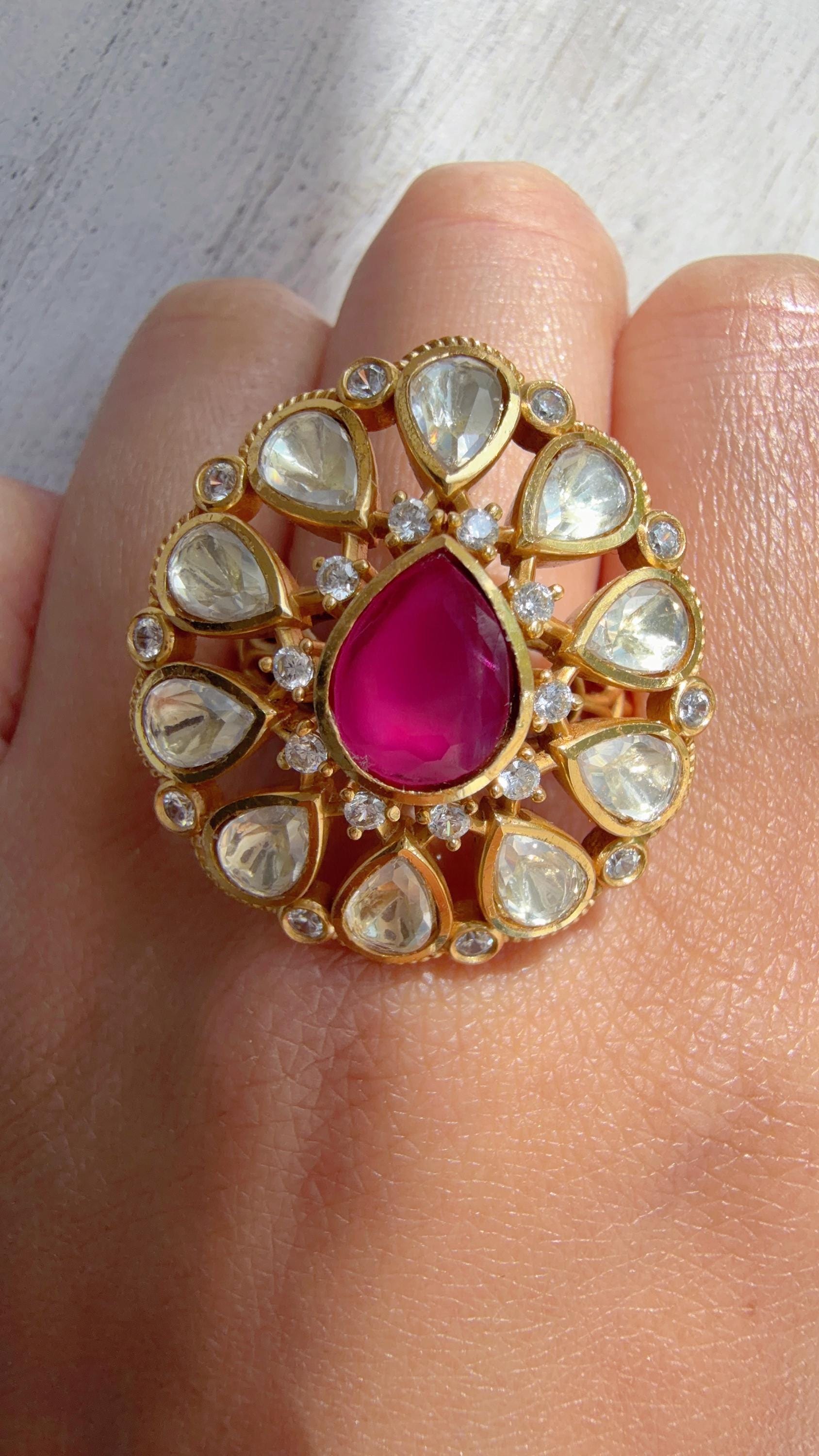 Ruby Statement ring/Bridal Kundan Moissanite diamond Ring/Adjustable Ring/Indian Wedding jewelry/