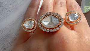 Double Finger Statement ring/Bridal Kundan Moissanite diamond Ring/Adjustable Ring/Indian Wedding jewelry/
