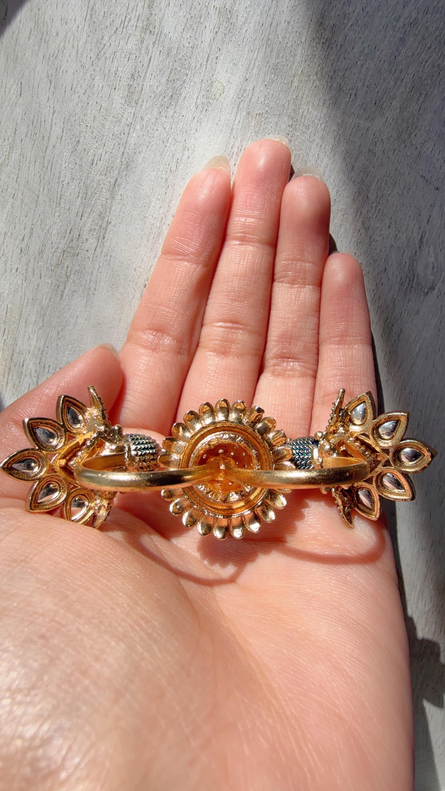 Large Statement ring/Bridal Moissanite diamond Ring/Adjustable kundan Ring/Indian Wedding jewelry/