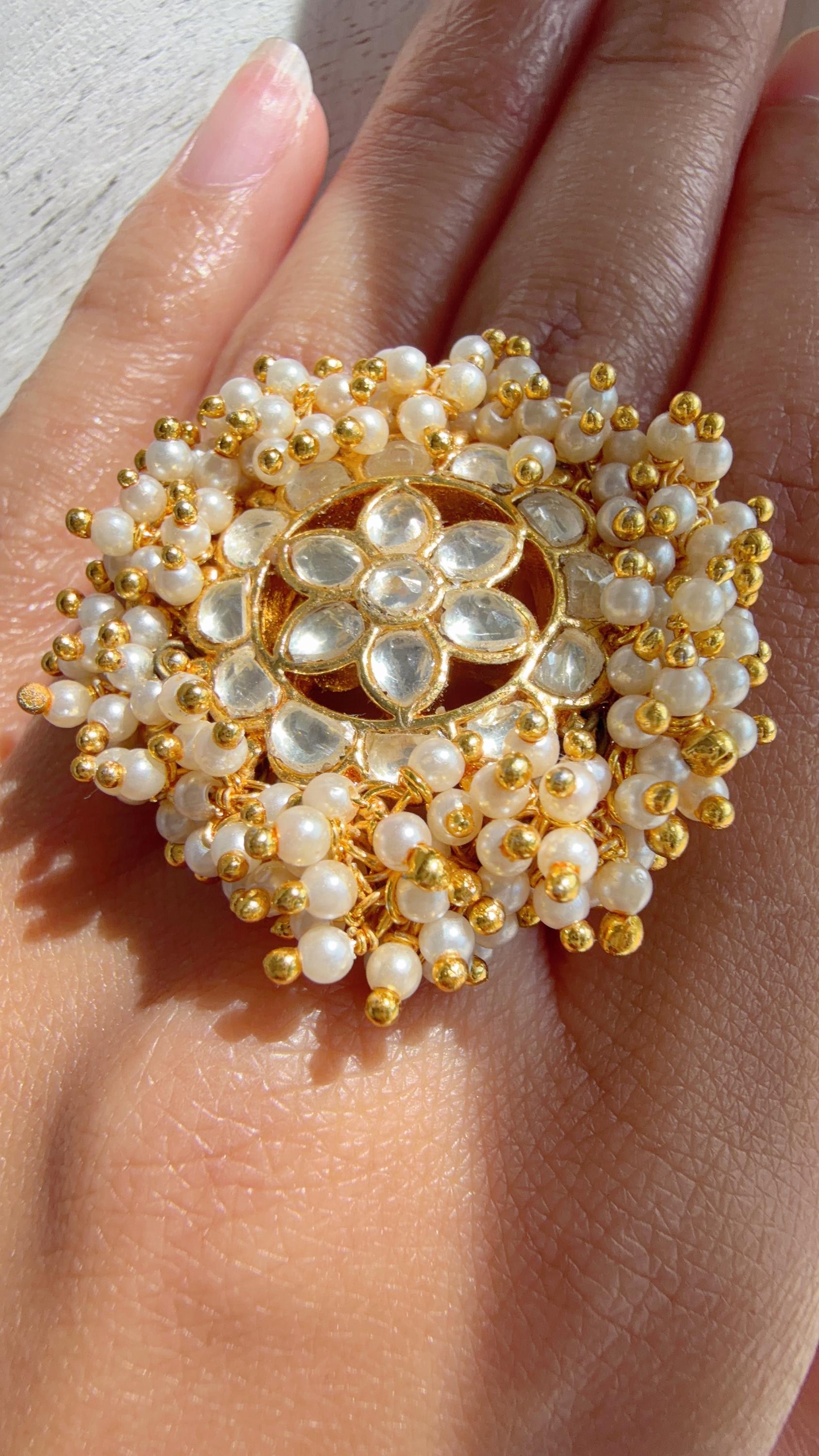 Pachi Kundan Statement ring/Bridal Kundan Moissanite diamond Ring/Adjustable Ring/Indian Wedding jewelry/