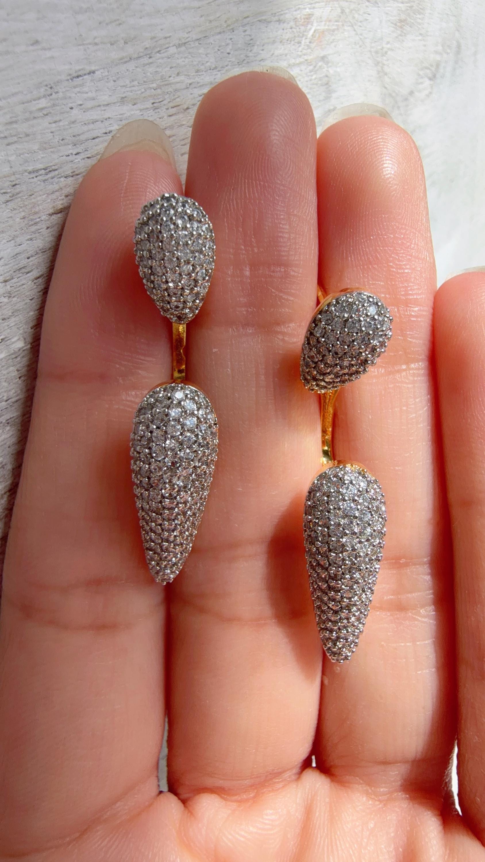 Diamond Ear Jacket Earrings/ Back Crystal Stud Earrings/Indian Earring Set/Bridal Jewelry Gift For Her